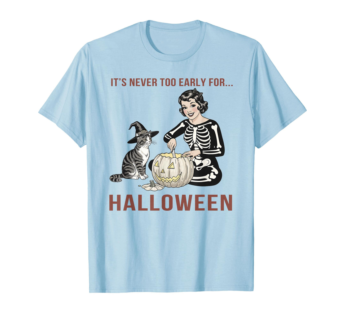 Never Too Early for Halloween Retro Cat Skeleton T-Shirt