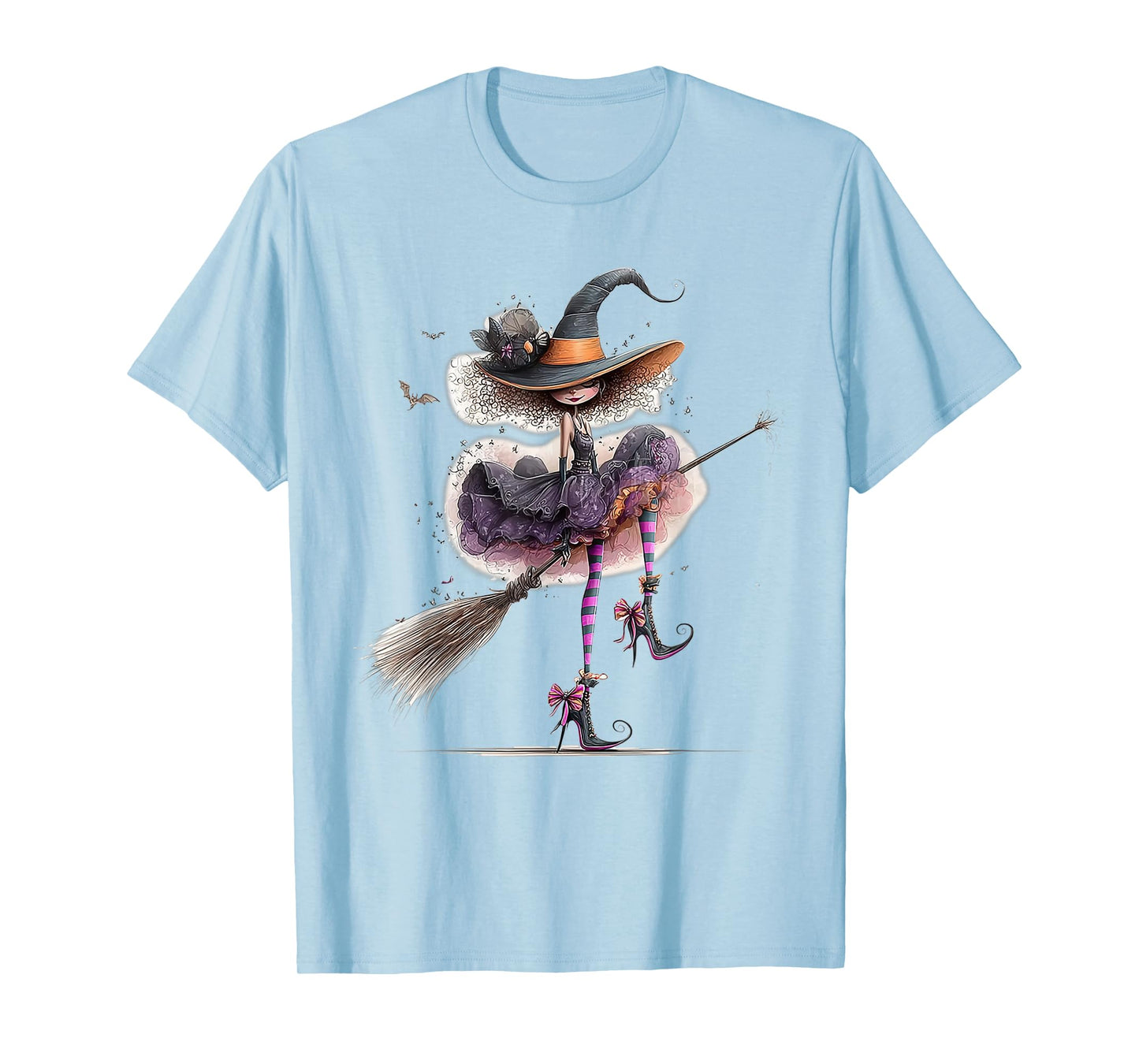 Spooky Witch High Heels with Black Cat Halloween Pumpkin T-Shirt