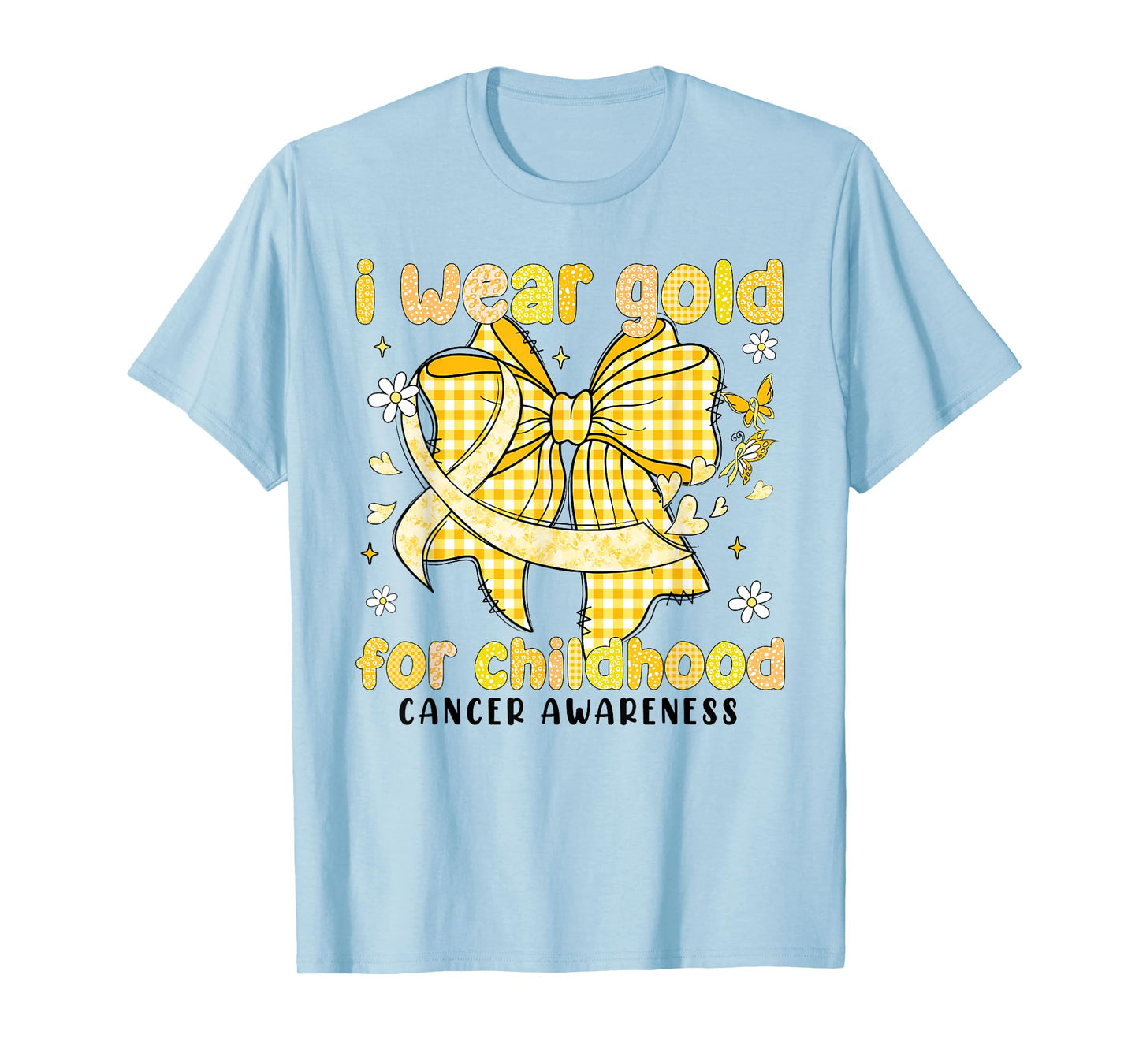 I Wear Gold for Childhood Cancer Awareness Gold Bow Ribbon T-Shirt