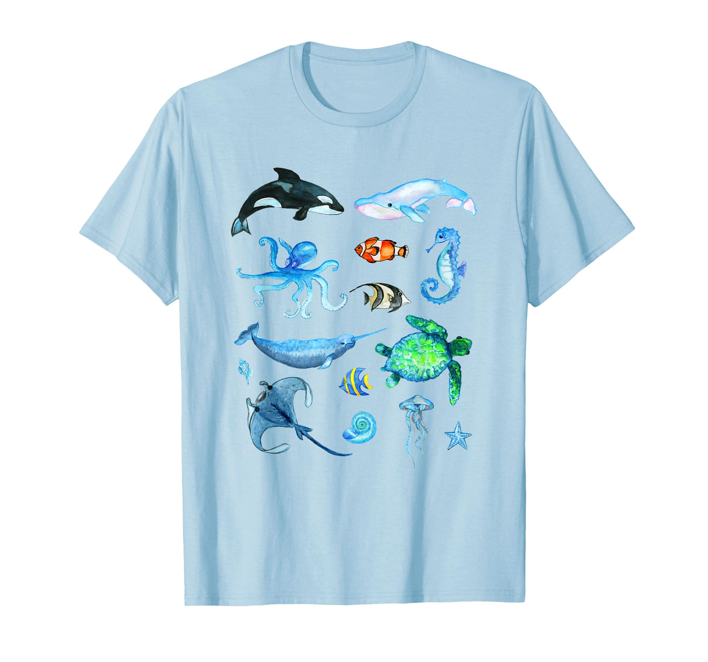 Watercolor Sea Animals Kids Ocean Wildlife T-Shirt