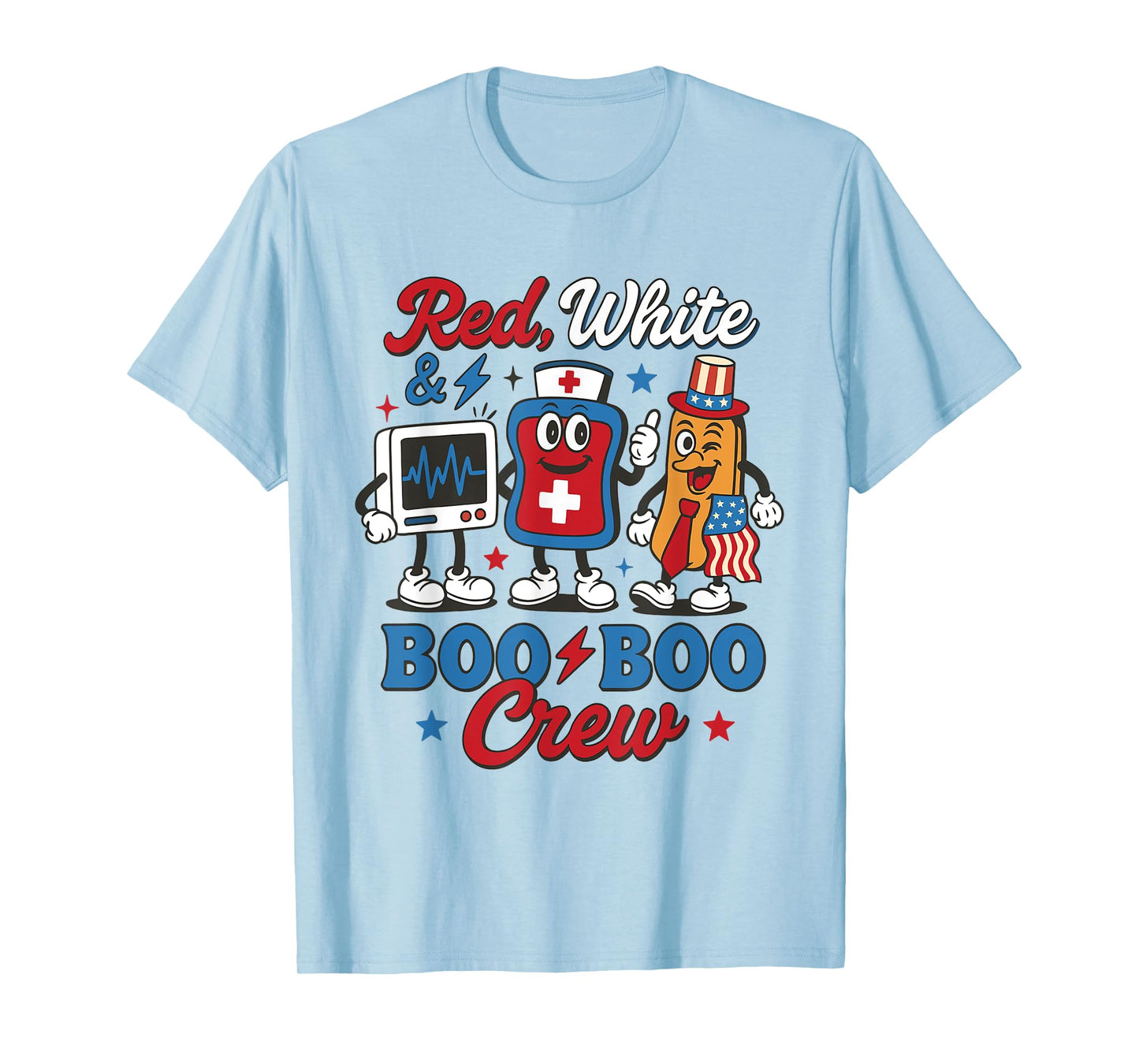 Retro Red White And Boo Boo Crew 4th of July Pediatric Nurse T-Shirt