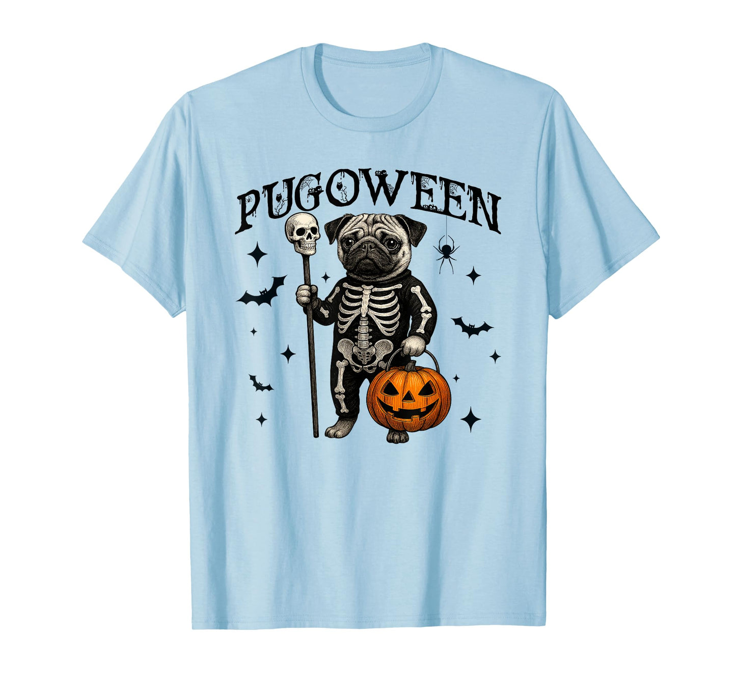 Funny Halloween Pug Skeleton Spooky Season Pumpkin Pug Lover T-Shirt