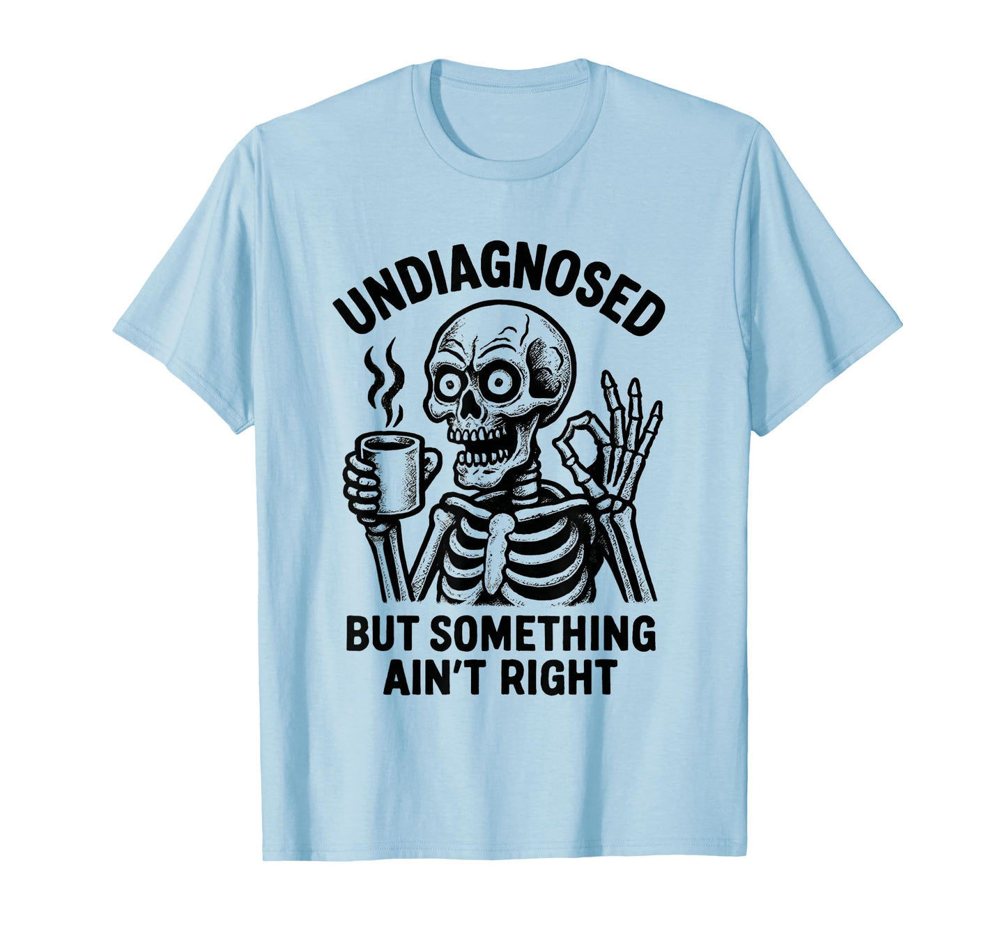 Comical Skeleton with Coffee Vintage Illustration T-Shirt