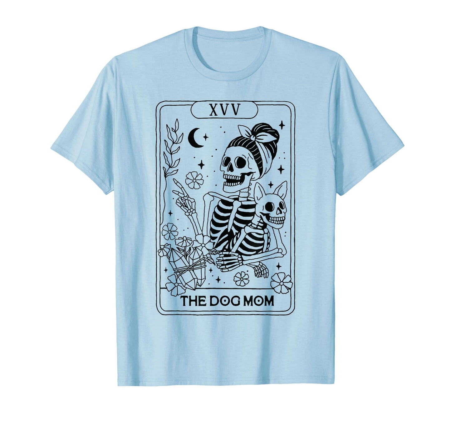 Dog Mom Skeleton Tarot Card Halloween Line Drawing Dog Mama T-Shirt