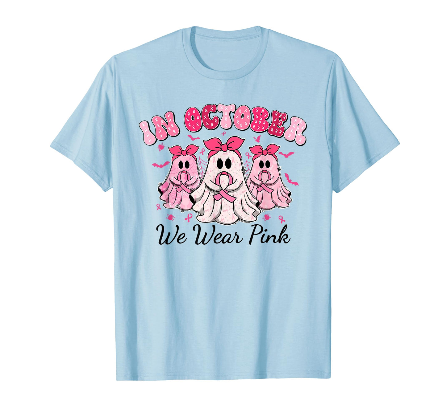 Cute Spooky In October We Wear Pink Breast Cancer Awareness T-Shirt