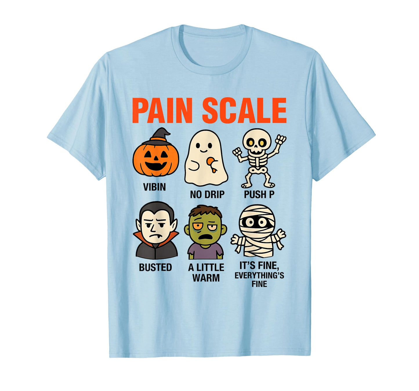 Funny Halloween Pain Scale Meme Pumpkin Ghost Skeleton T-Shirt