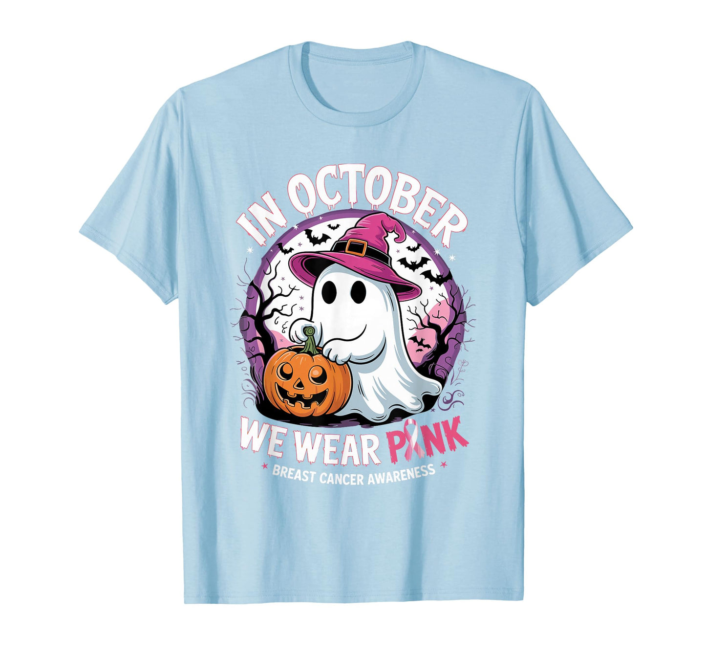 in October We Wear Pink Shirt Ghost Breast Cancer Awareness T-Shirt