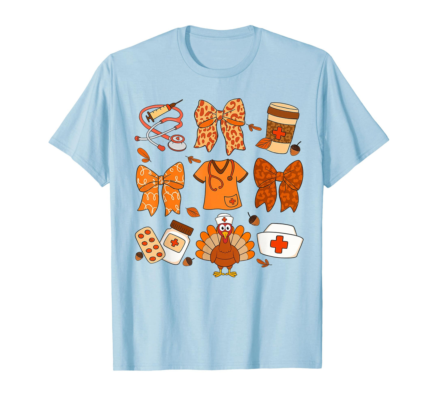 Fall Vibes Thanksgiving RN ICU Nurse Squad Nursing Turkey T-Shirt