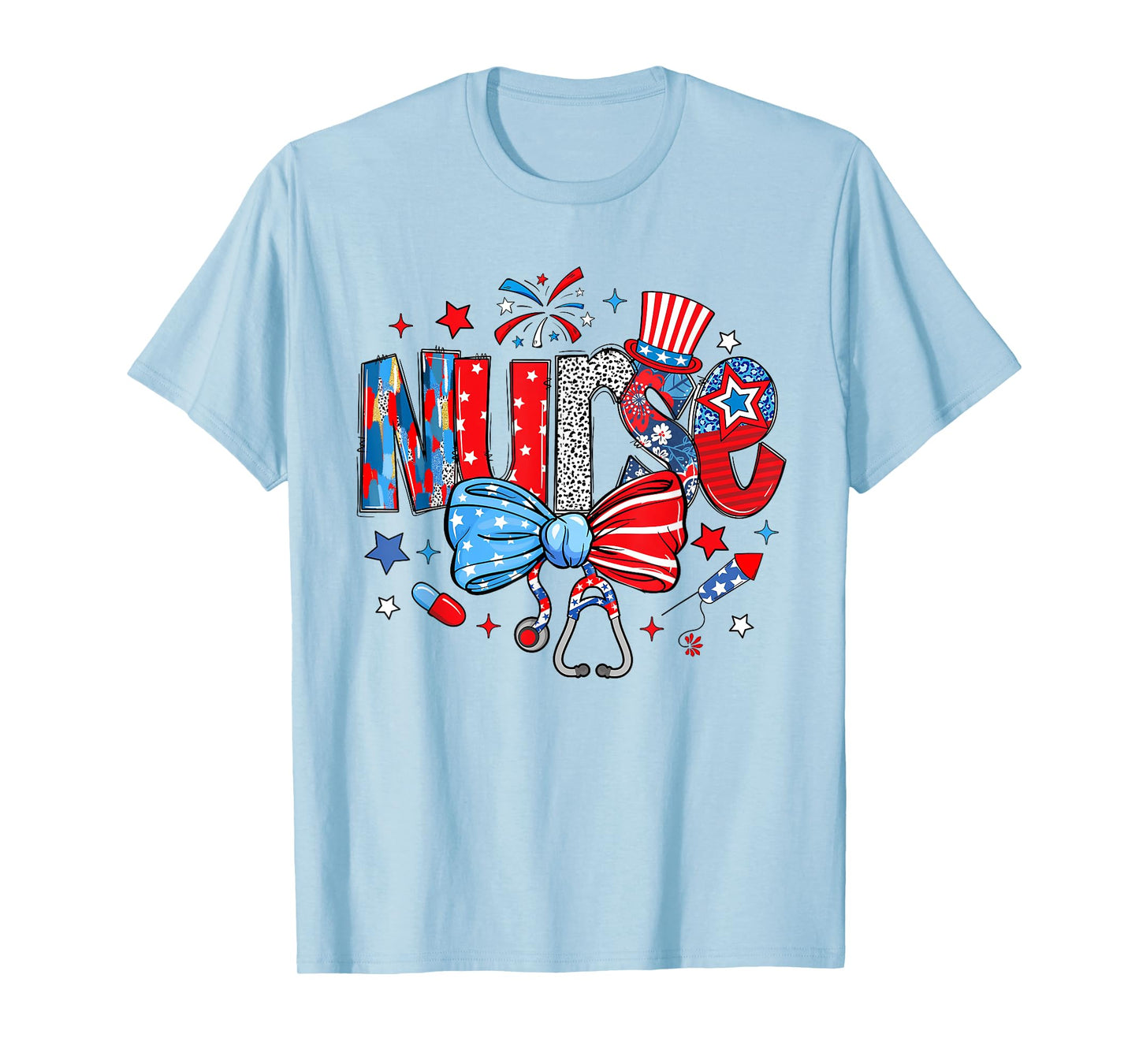 Patriotic Nurse Coquette Bow USA Funny 4th Of July Fourth T-Shirt