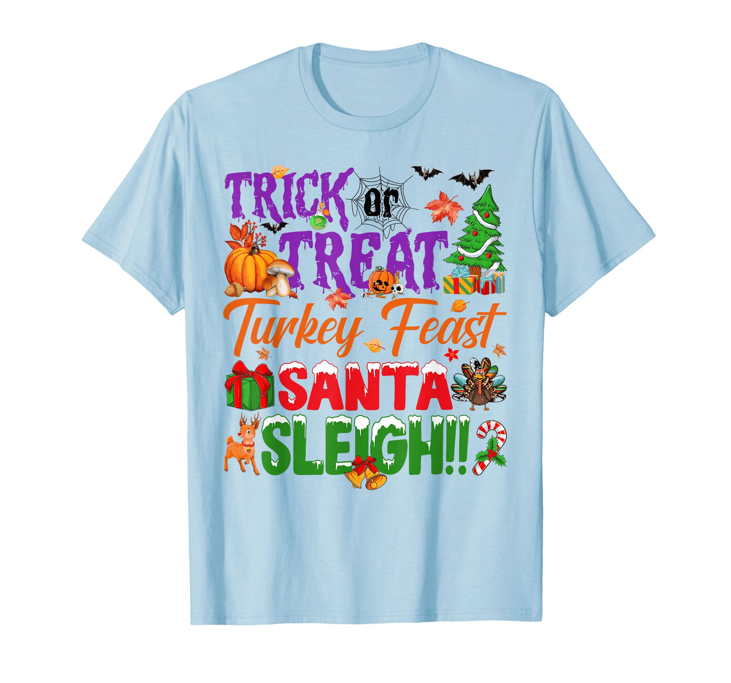 Happy Hallothanksmas Halloween Thanksgiving Christmas Kids T-Shirt