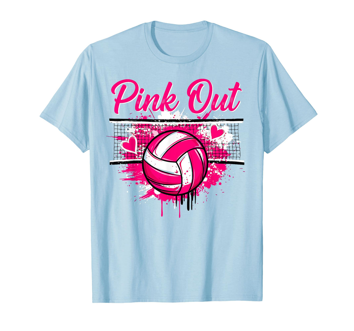 Pink Out Volleyball Breast Cancer Awareness Support Ribbon T-Shirt