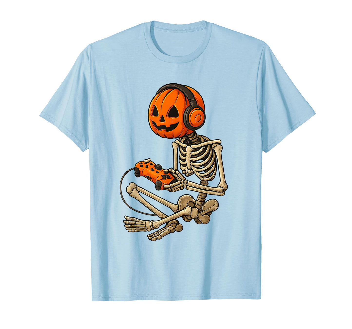 Halloween Skeleton Gamer Pumpkin Video Game Spooky Season T-Shirt