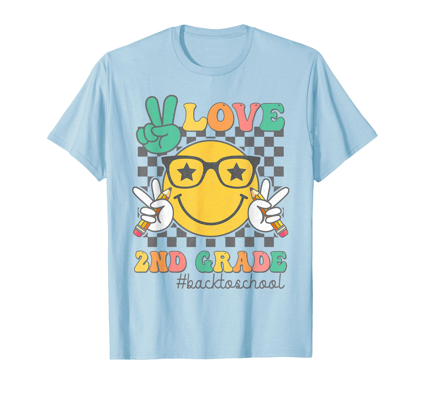 Peace Love 2nd Grade Cute Smile Face Back To School Girls T-Shirt