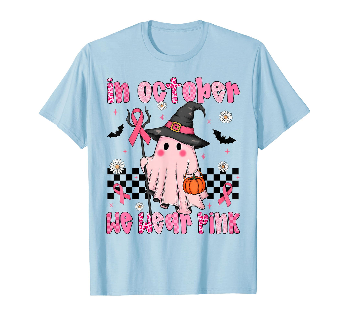 Breast Cancer Awareness In October We Wear Pink Ghost Ribbon T-Shirt