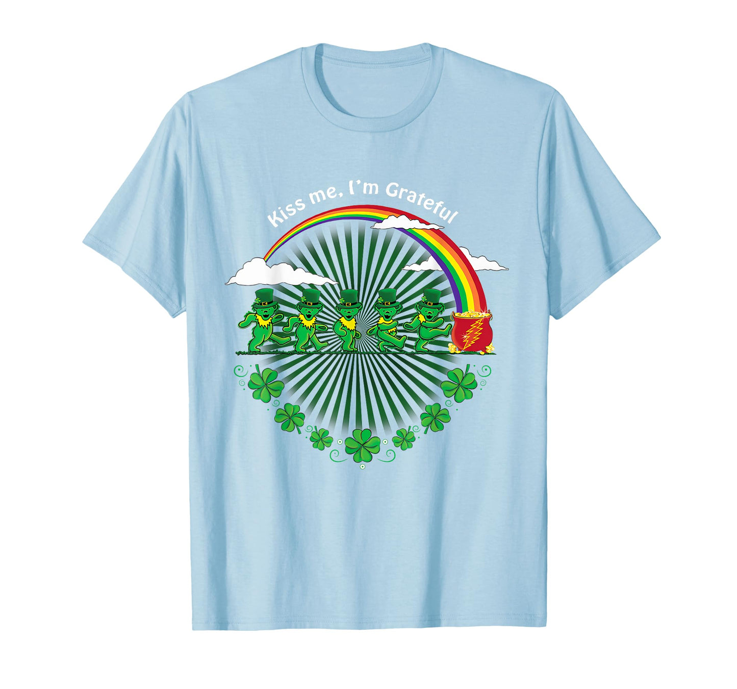 Kiss Me I'm Grateful Leprechauns Rainbow St Patricks Day T-Shirt