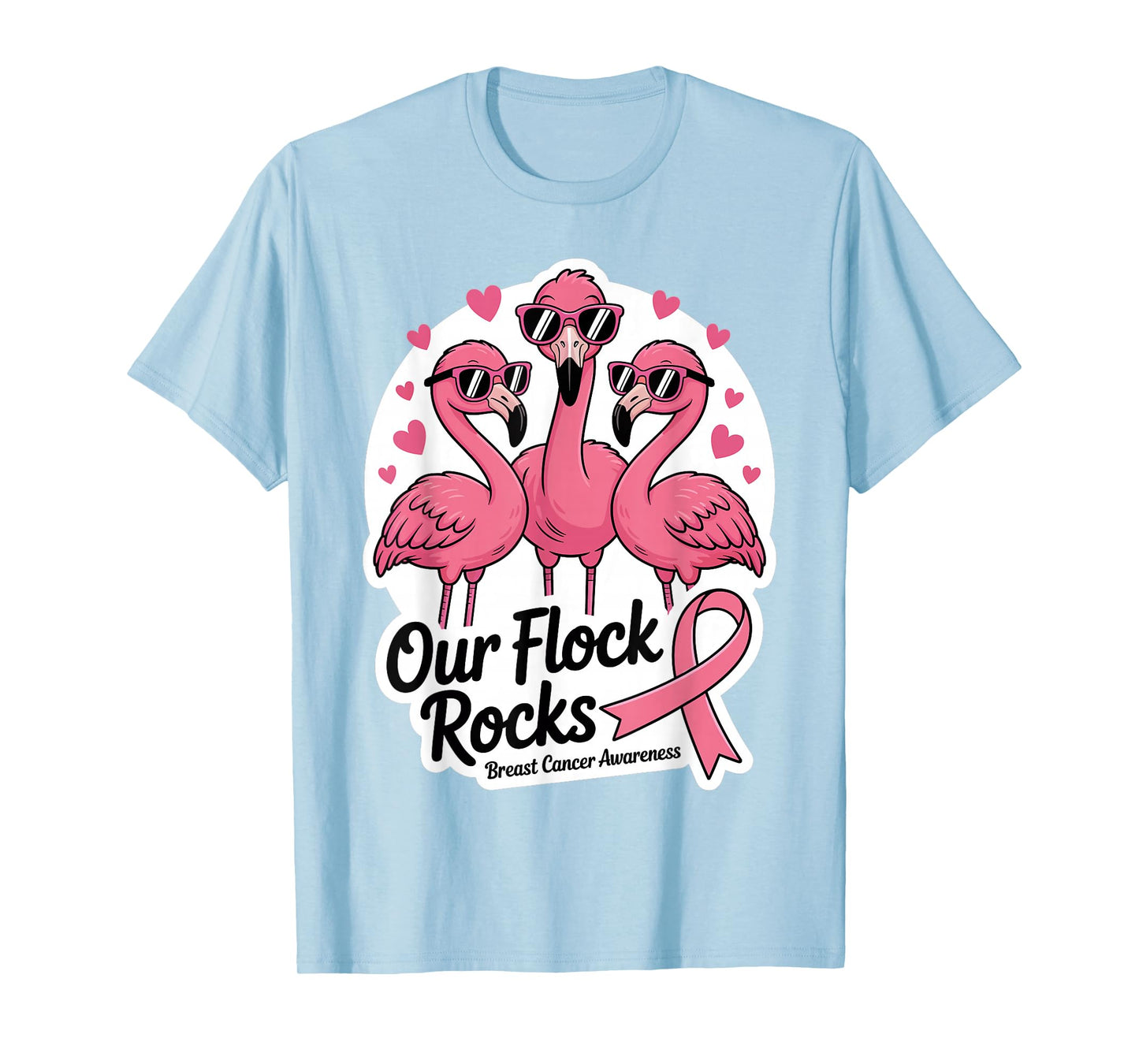 Our Flock Rocks Breast Cancer Awareness Flamingo Pink Squad T-Shirt