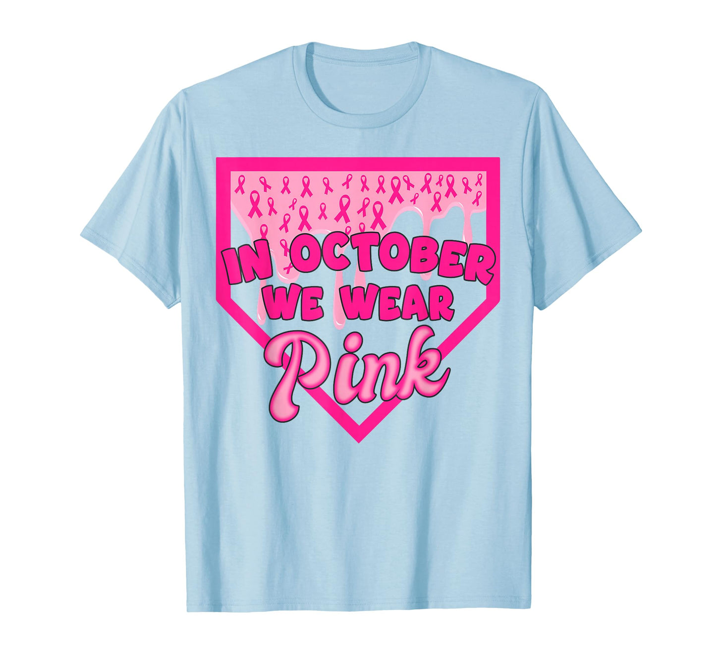 in October We Wear Pink Baseball Drip Boy Kids Breast Cancer T-Shirt
