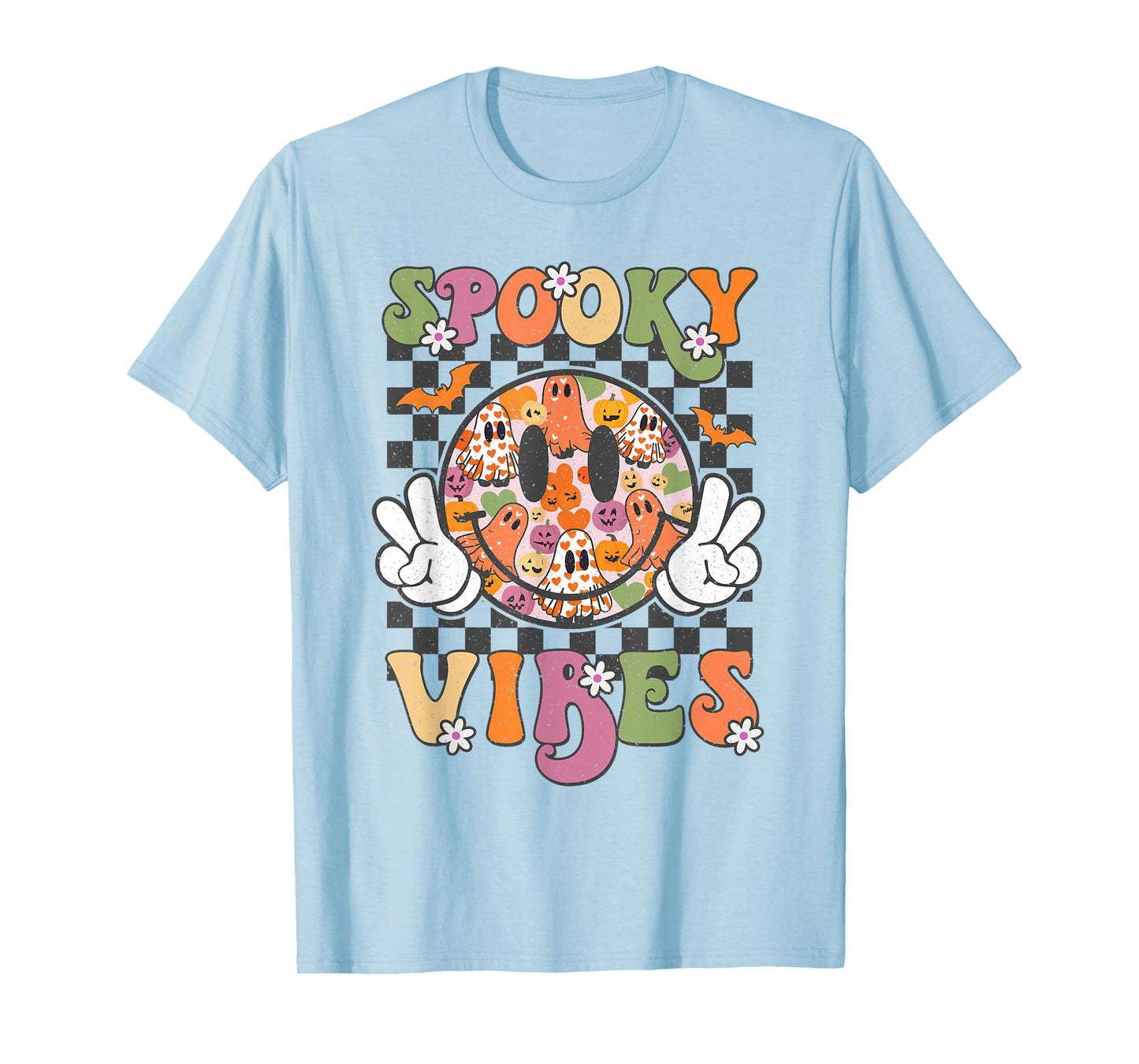 Spooky Vibes Smile Face Halloween Funny Women Teen Girl Kids T-Shirt