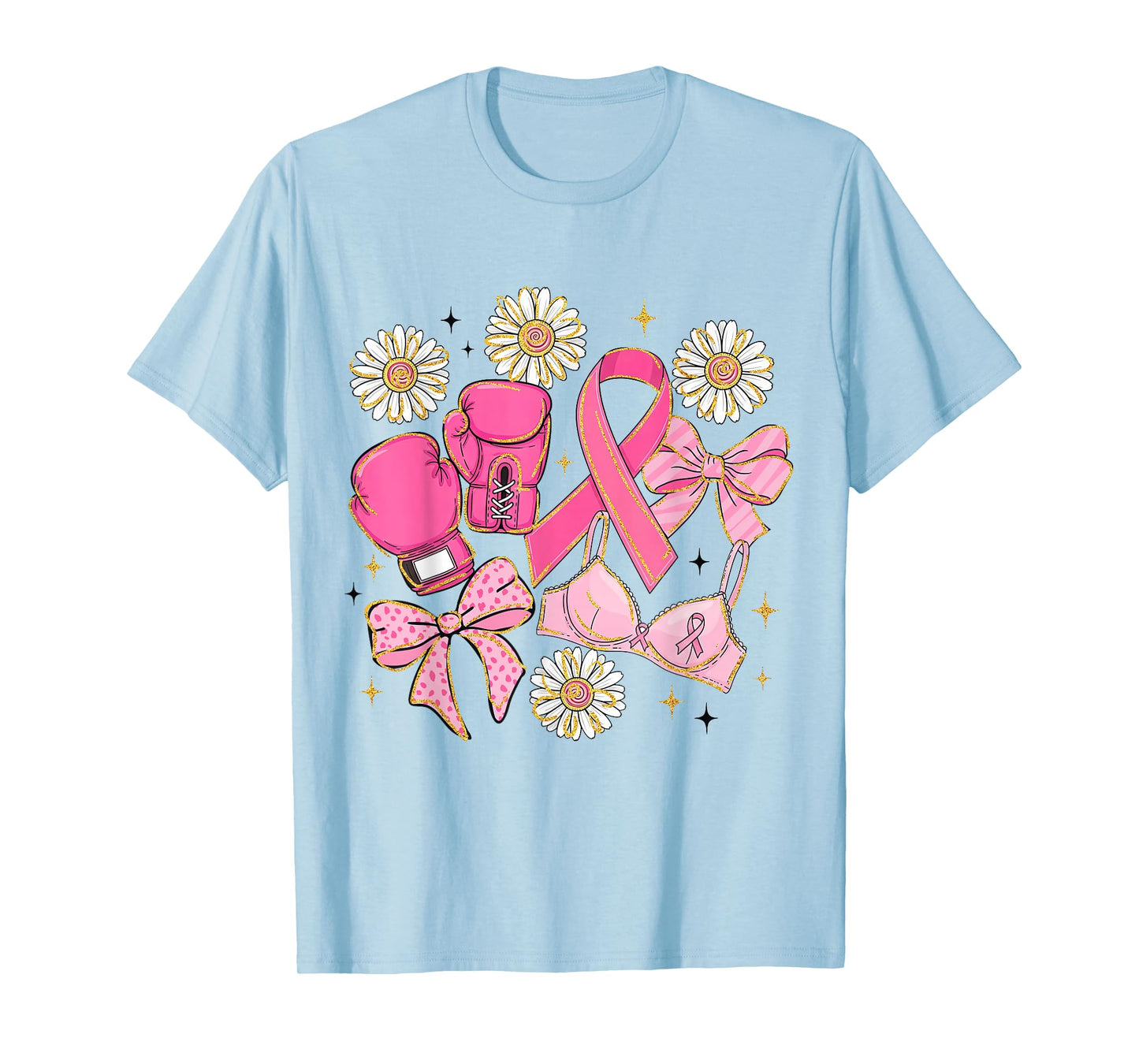 Girly Breast Cancer Floral Coquette Bow Pink Ribbon Fighter T-Shirt