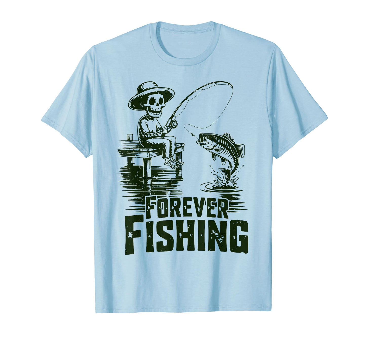 Forever Fishing Skeleton Bass Fishing Halloween Funny Alaska T-Shirt