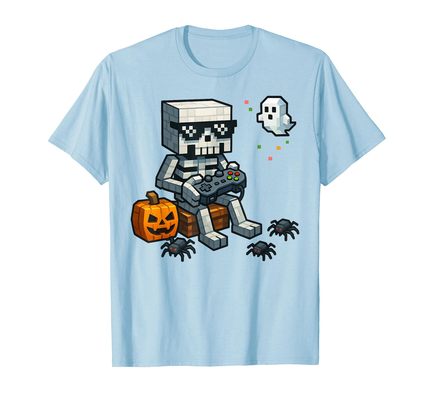 Halloween Skeleton Gamer Pixel Video Gaming Boys Men Kids T-Shirt