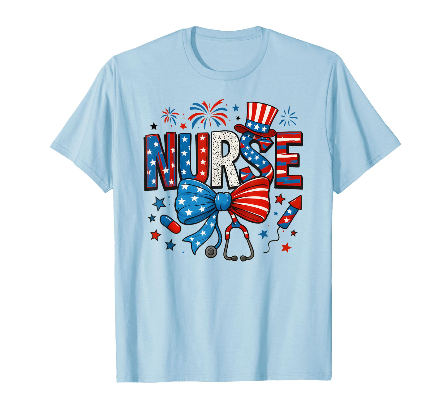 Coquette Bow 4th Of July Nurse Flag Usa Holidays Girl Women T-Shirt