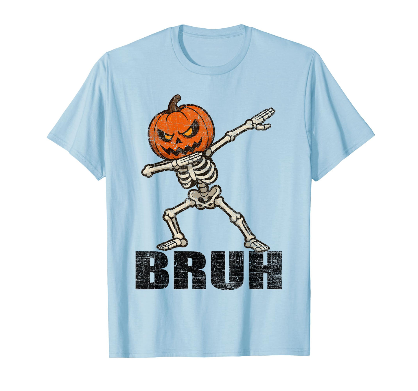 Bruh Skeleton Halloween Dabbing Boys Pumpkin Jack O Lantern T-Shirt