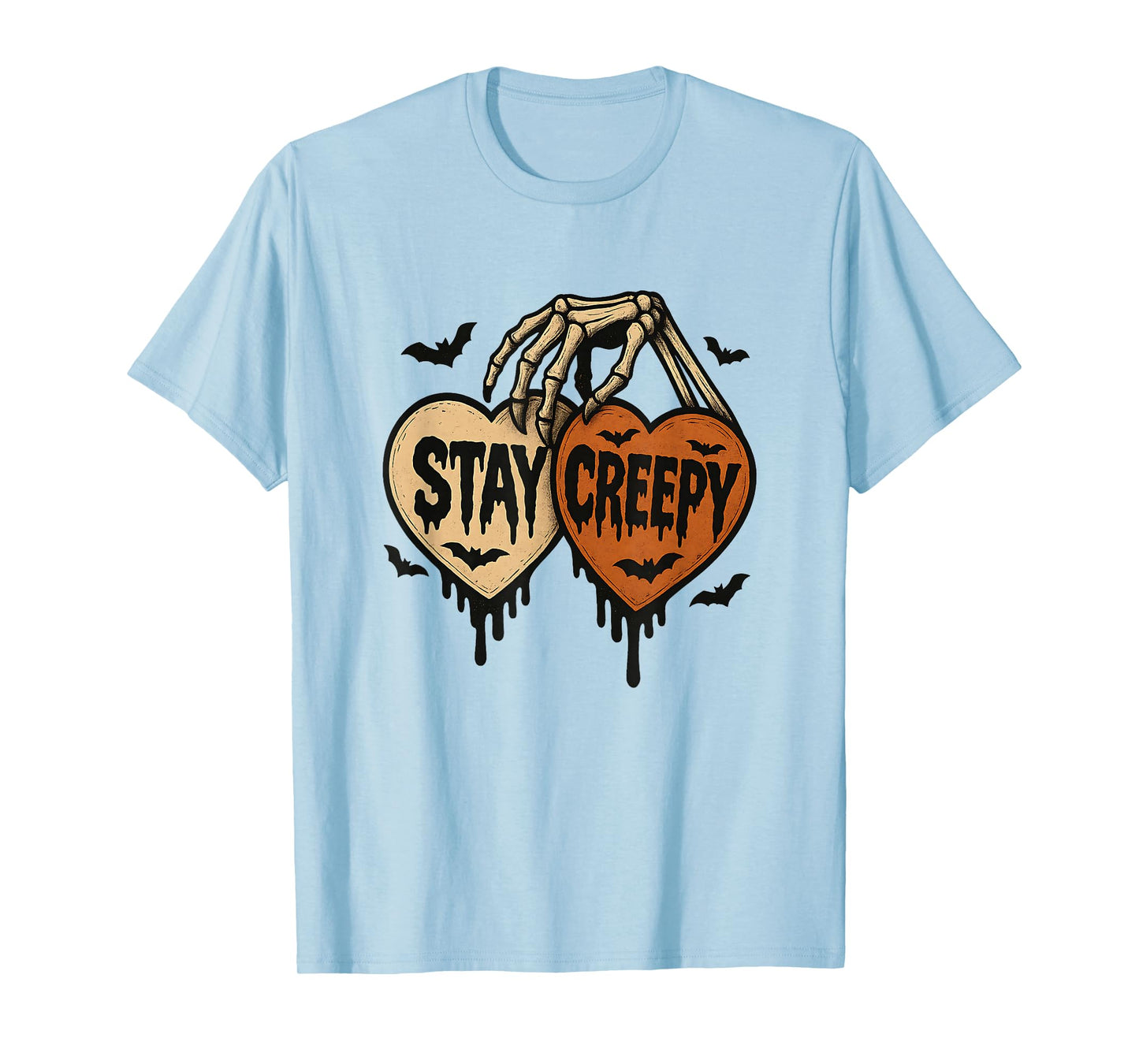 Spooky Stay Creepy Gothic Skeleton Heart Graphic T-Shirt