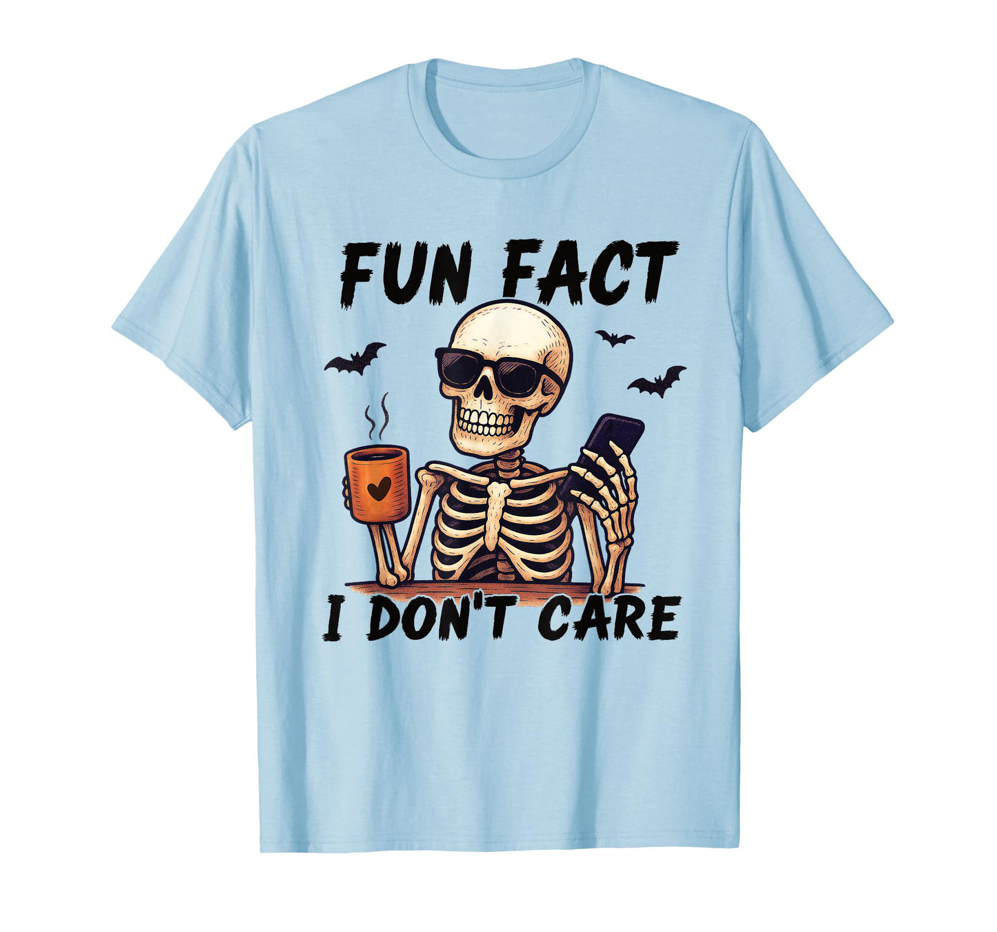Funny Skeleton Coffee Halloween Shirt Fun Fact I Don’t Care T-Shirt