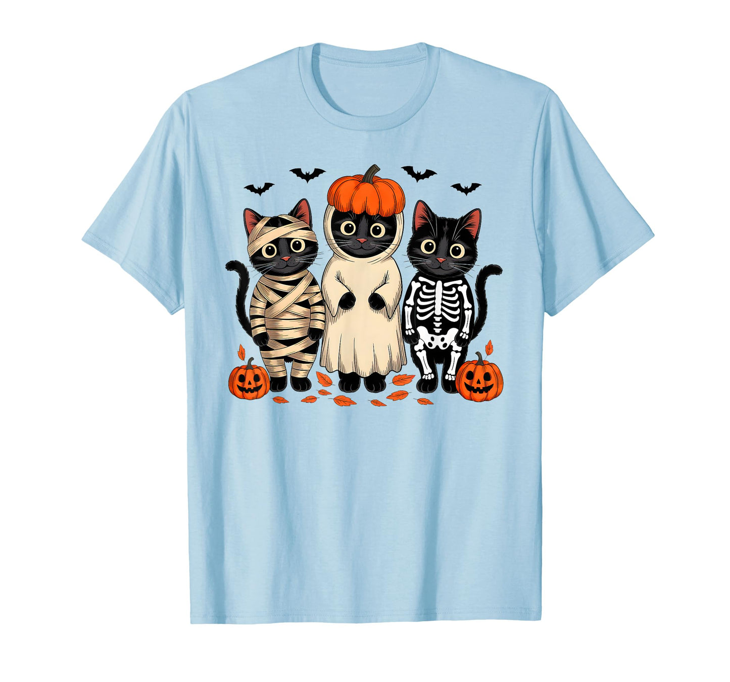 Black Cat Skeleton Mummy Pumpkin Ghost Halloween Costume T-Shirt
