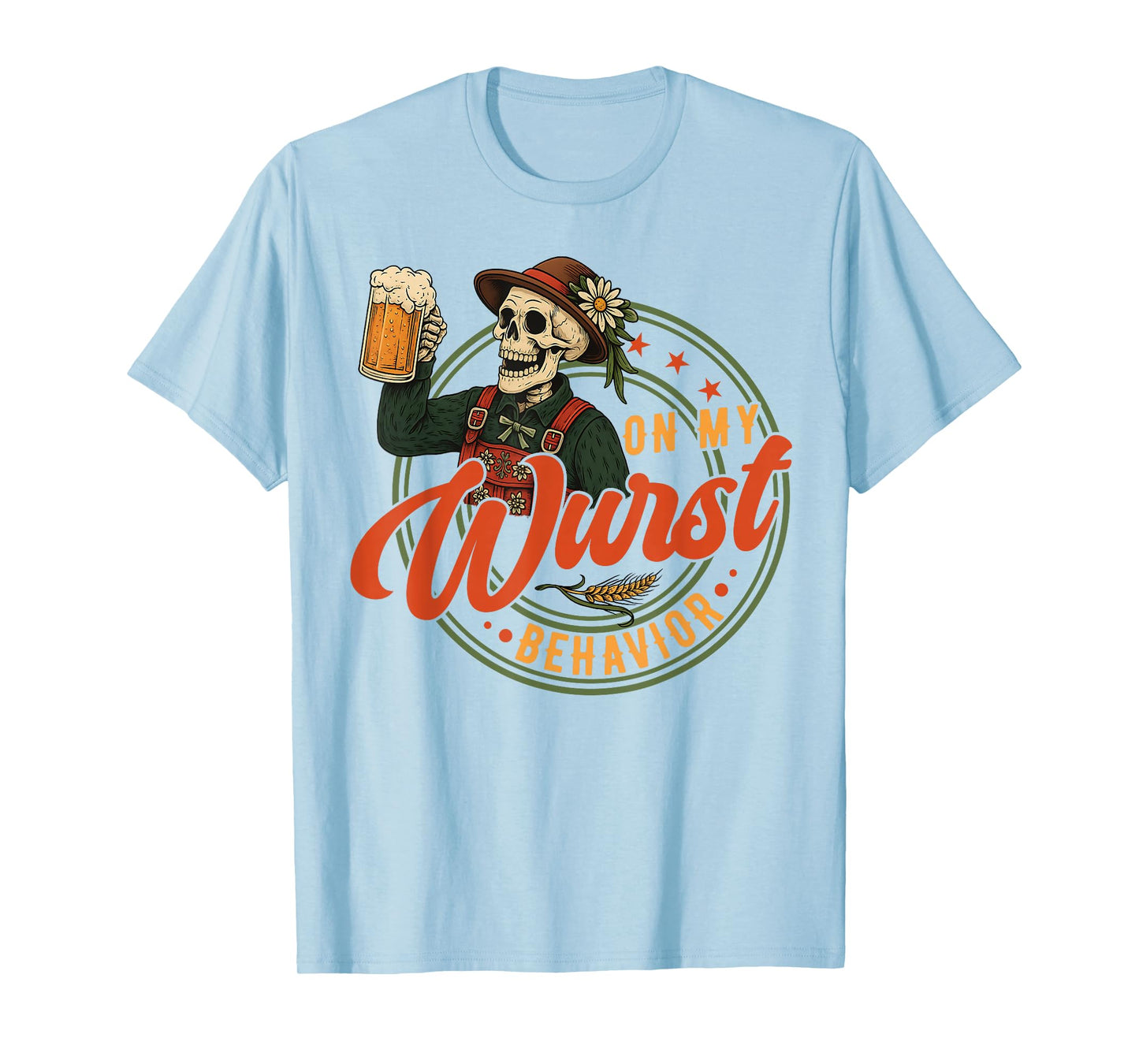 Oktoberfest On My Wurst Behavior German Beer Skeleton Men T-Shirt