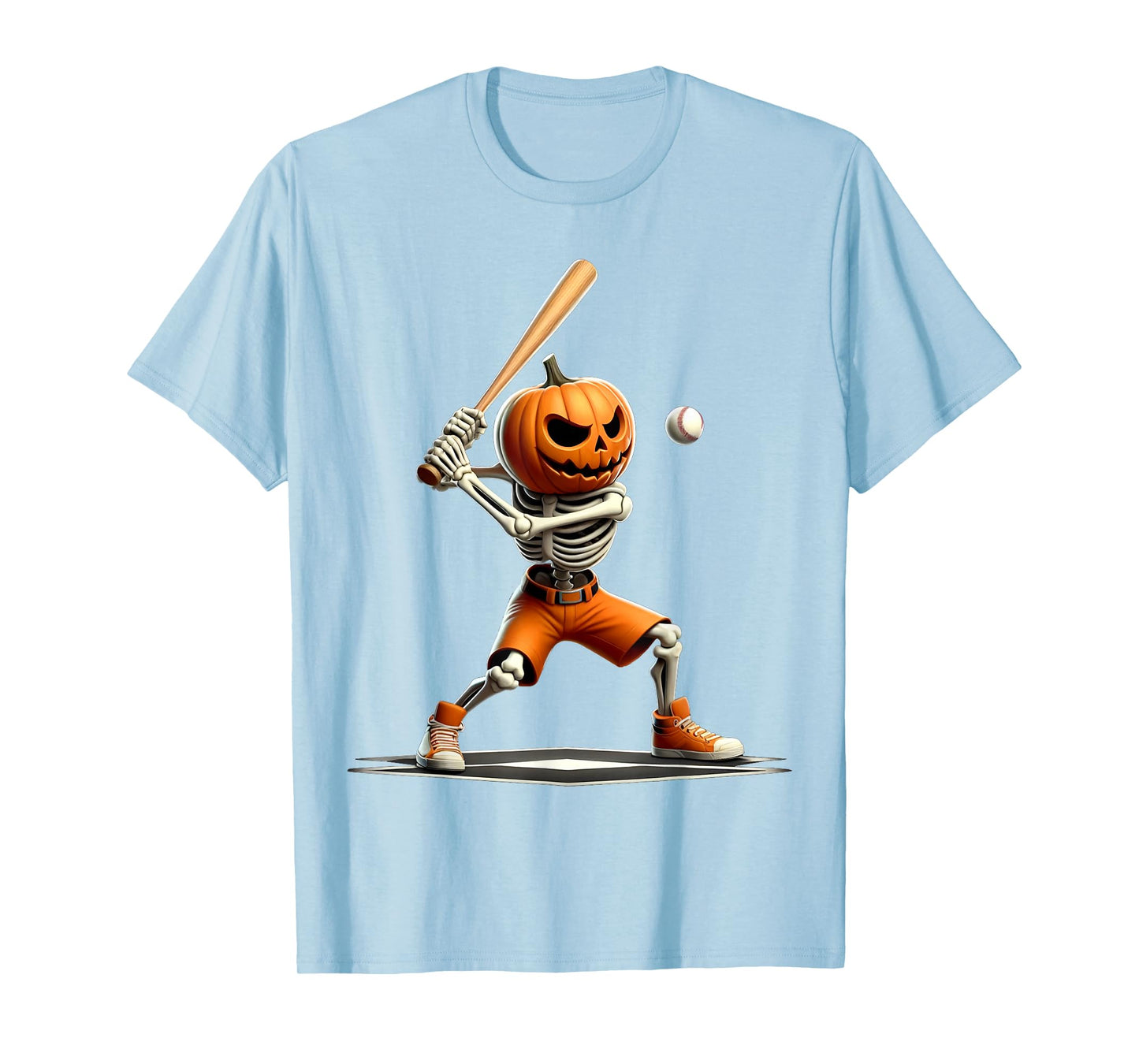 Skeleton Halloween Baseball Pumpkin Costume Boys Kids Women T-Shirt