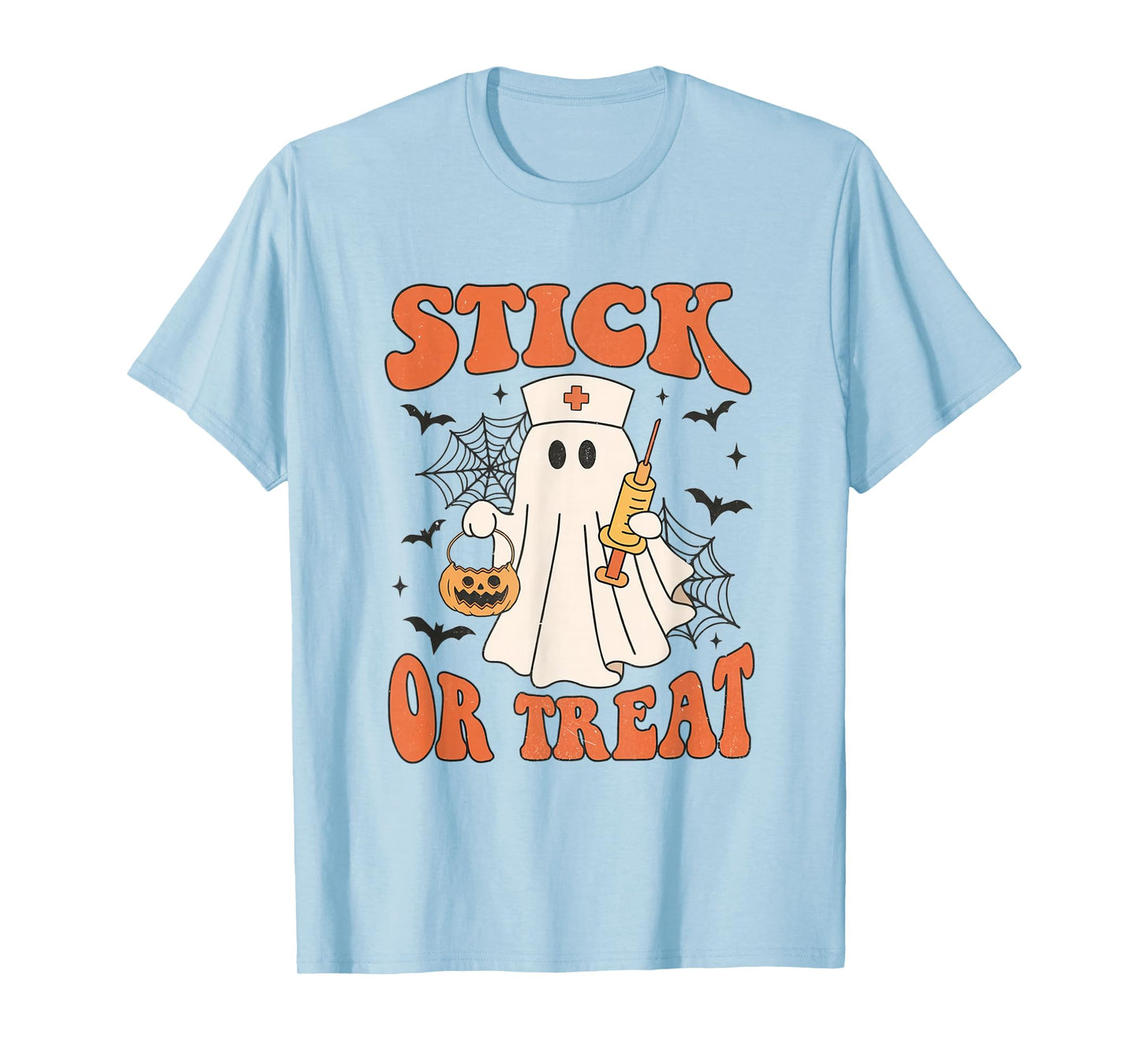 Women Stick or Treat Spooky Nurse Phlebotomy Tech Halloween T-Shirt