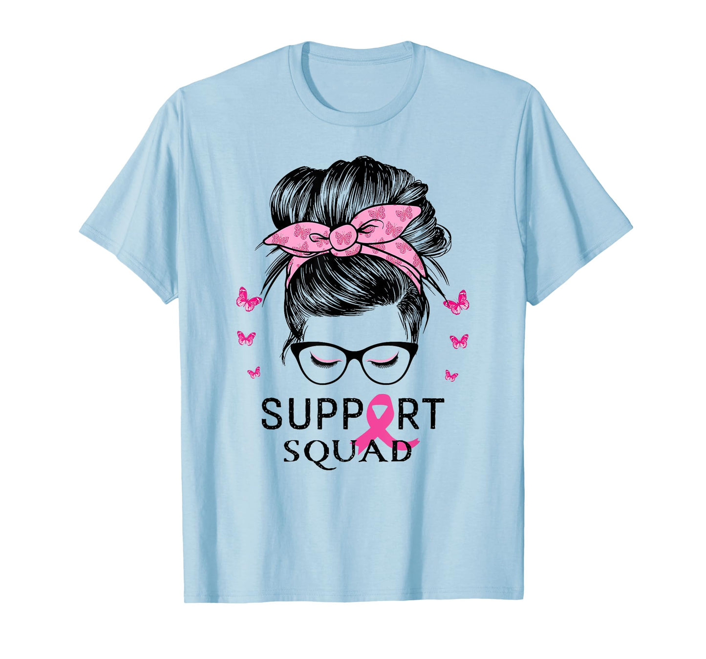 Support Squad Messy Bun Breast Cancer Awareness T-Shirt