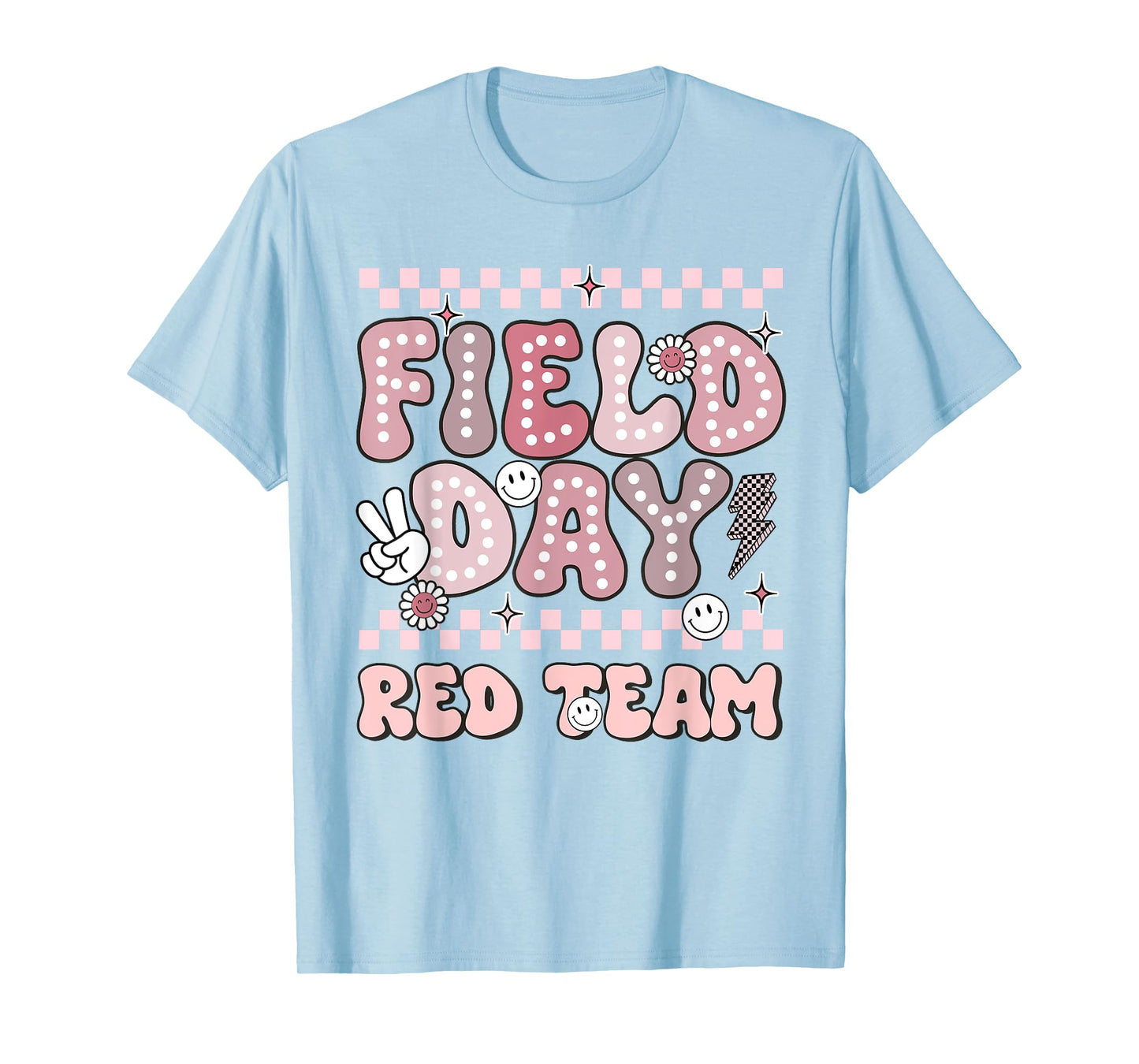 Field Day Red Team Groovy Smile Face Checkered Students T-Shirt