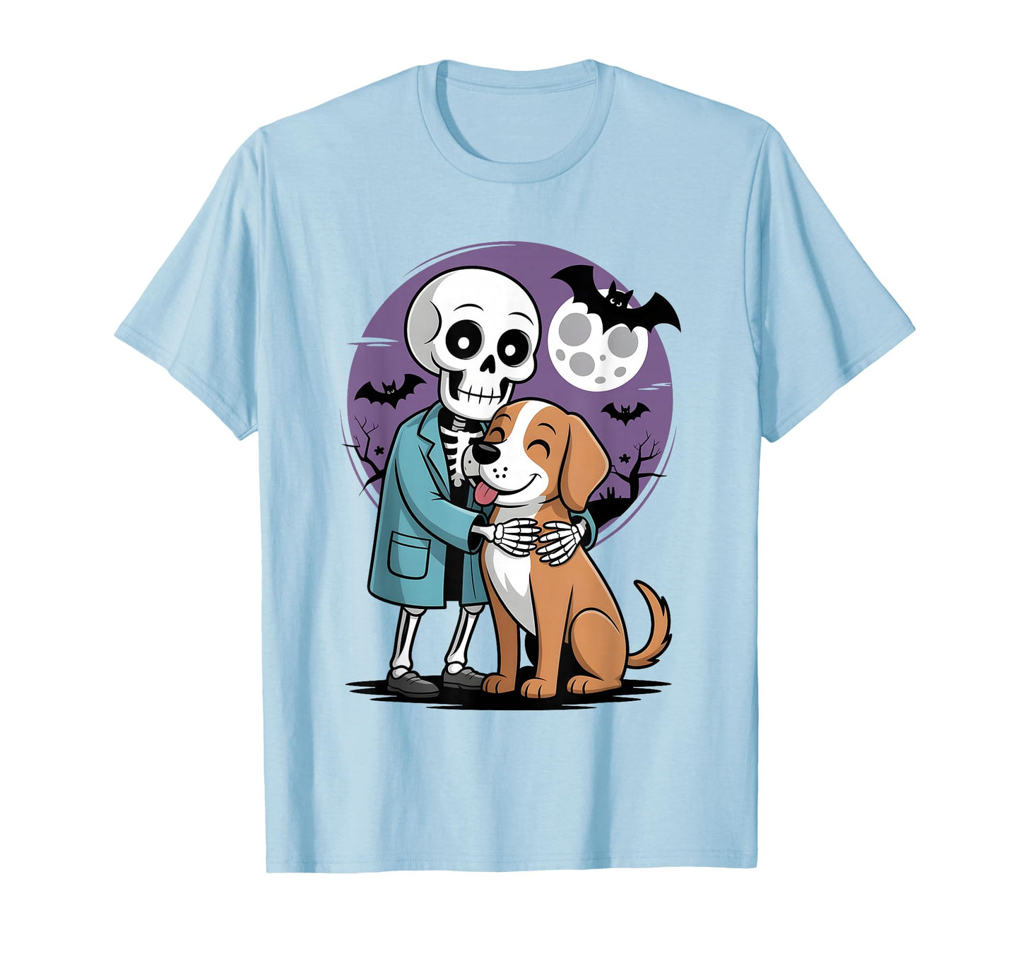 Skeleton Hugging Dog Funny Vet Dog Lover Halloween Men Women T-Shirt