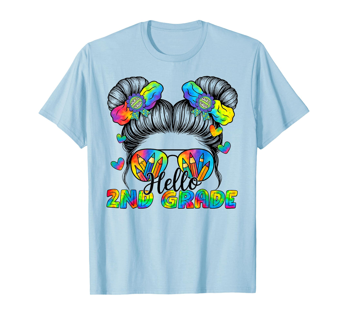 Back To School Tie Dye Hello 2nd Grade Messy Bun Girl T-Shirt