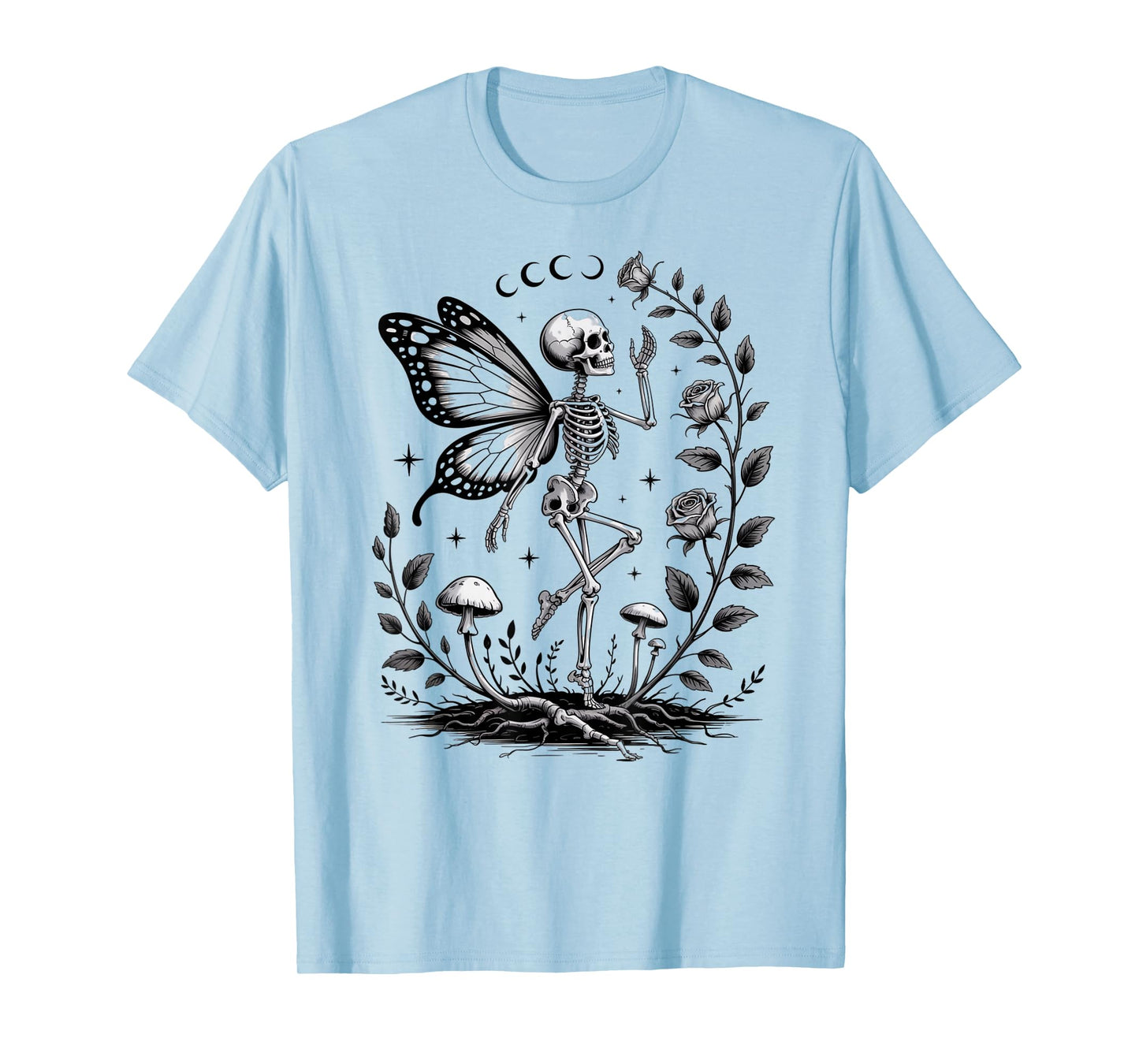 Skeleton Fairy with Roses Mushrooms and Moons T-Shirt