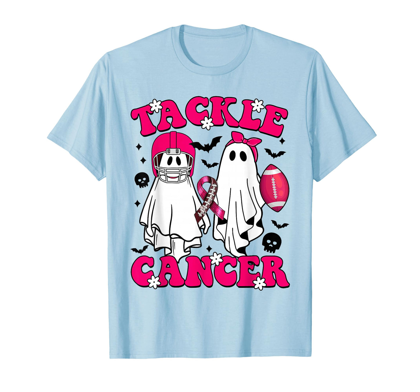 Tackle Breast Cancer Football Funny Ghost Pink Halloween T-Shirt