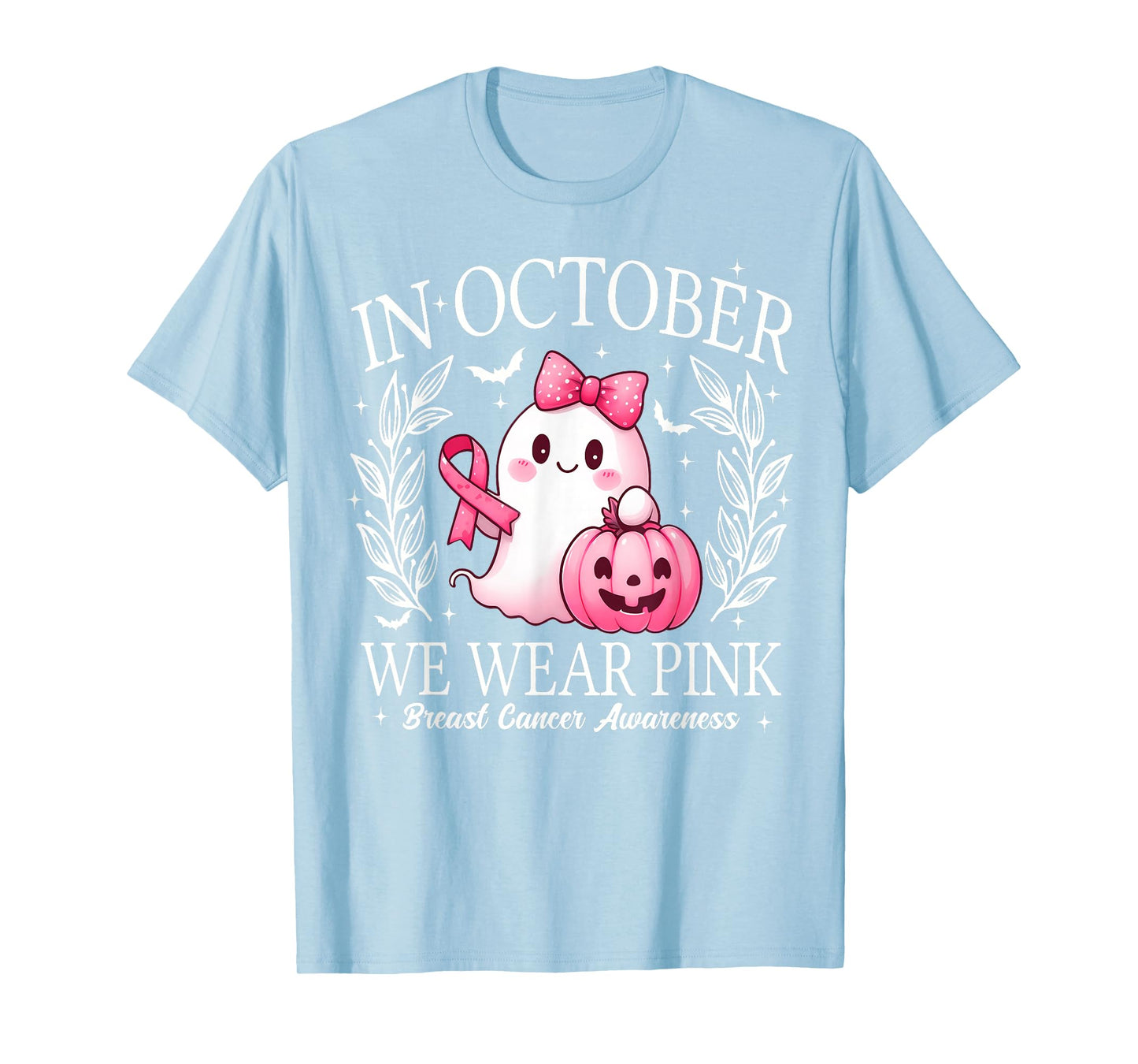 in October We Wear Pink Cute Ghost Breast Cancer Awareness T-Shirt