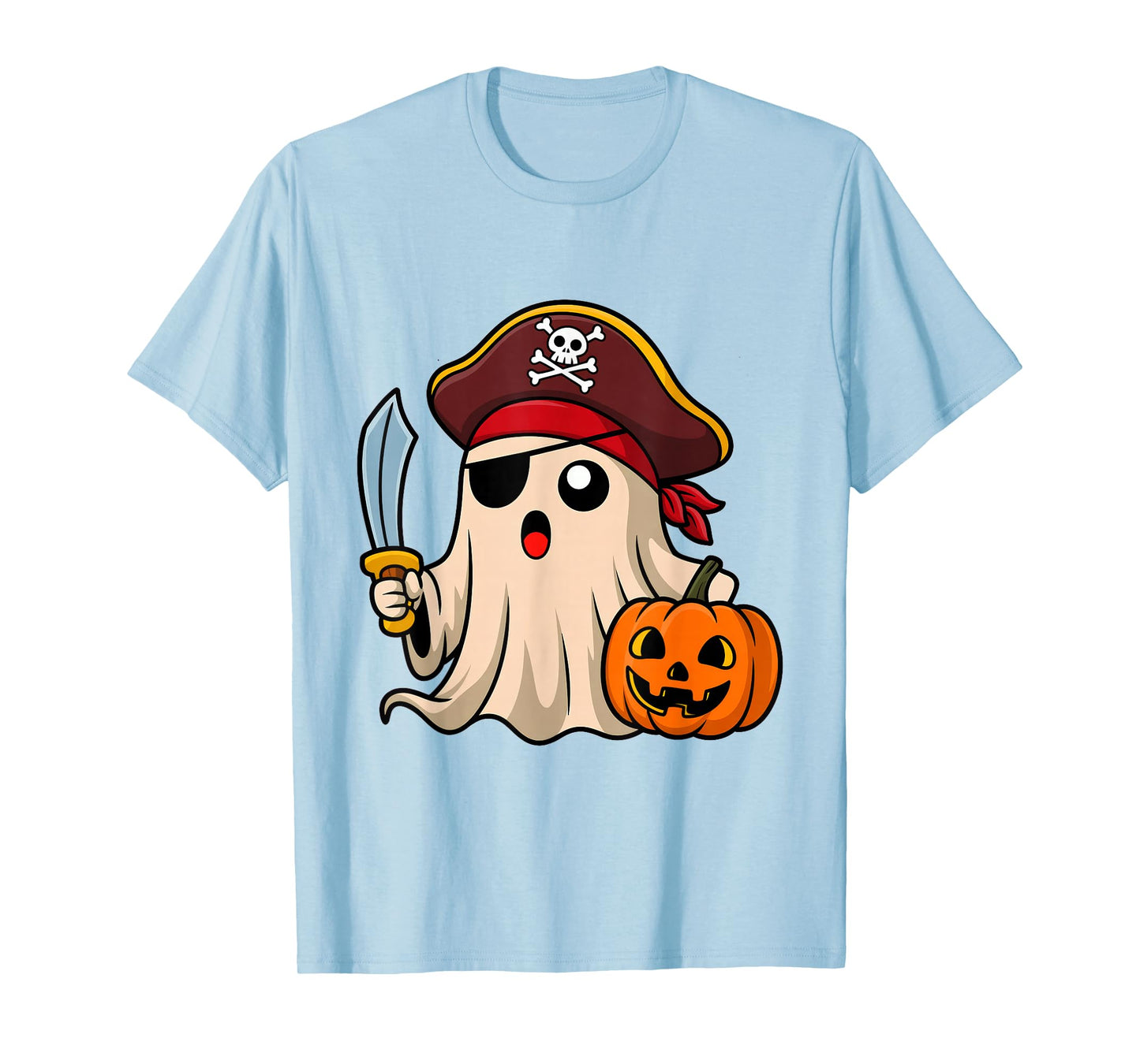 Pirate Halloween Ghost Pumpkin Jack O Lantern Boys Men Kids T-Shirt