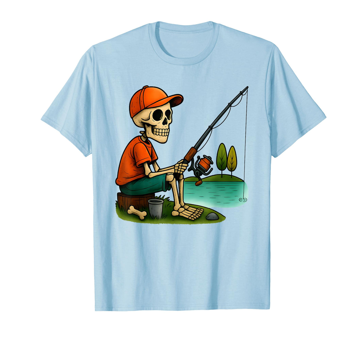 Fishing Skeleton Funny Halloween Costume Boys Kids T-Shirt