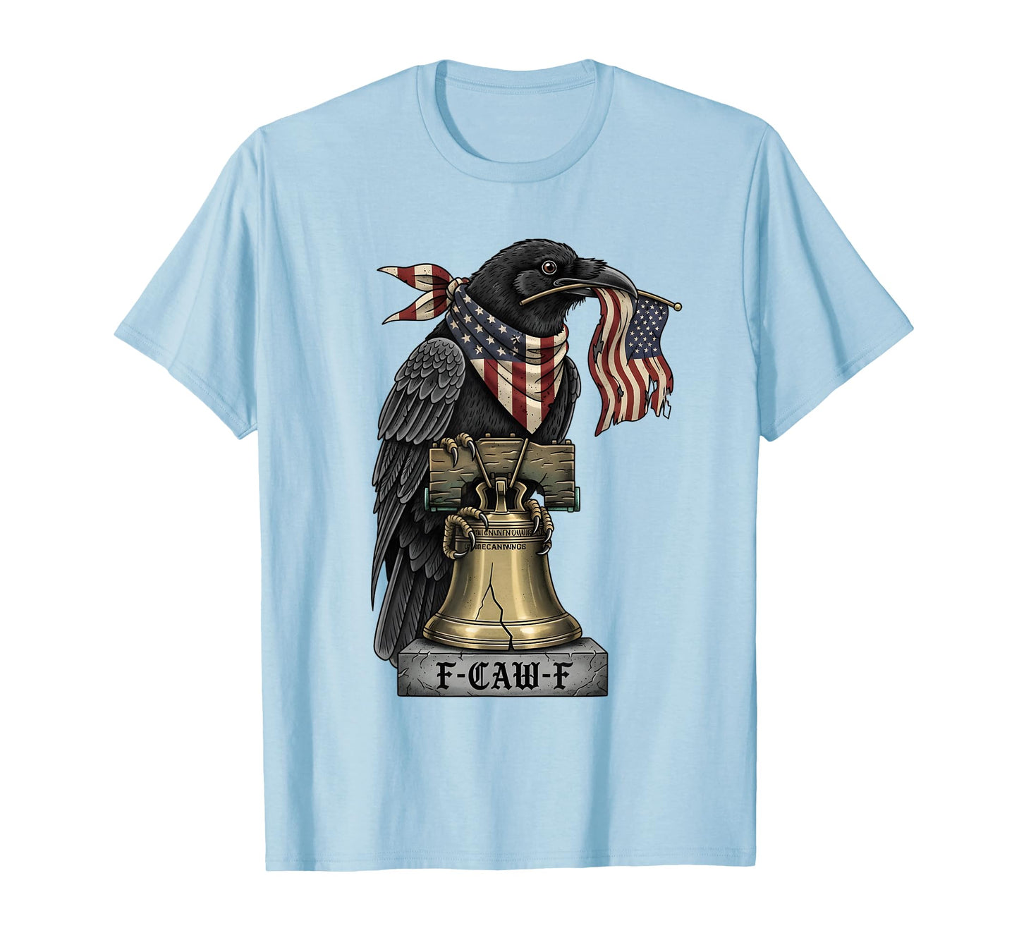 F-CAW-F Black Crow USA Liberty Bell American Flag Patriotic T-Shirt