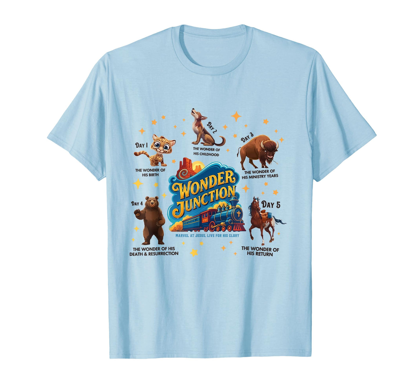 Christian Camp VBS 2025 Wonder His Glory Junction Train T-Shirt