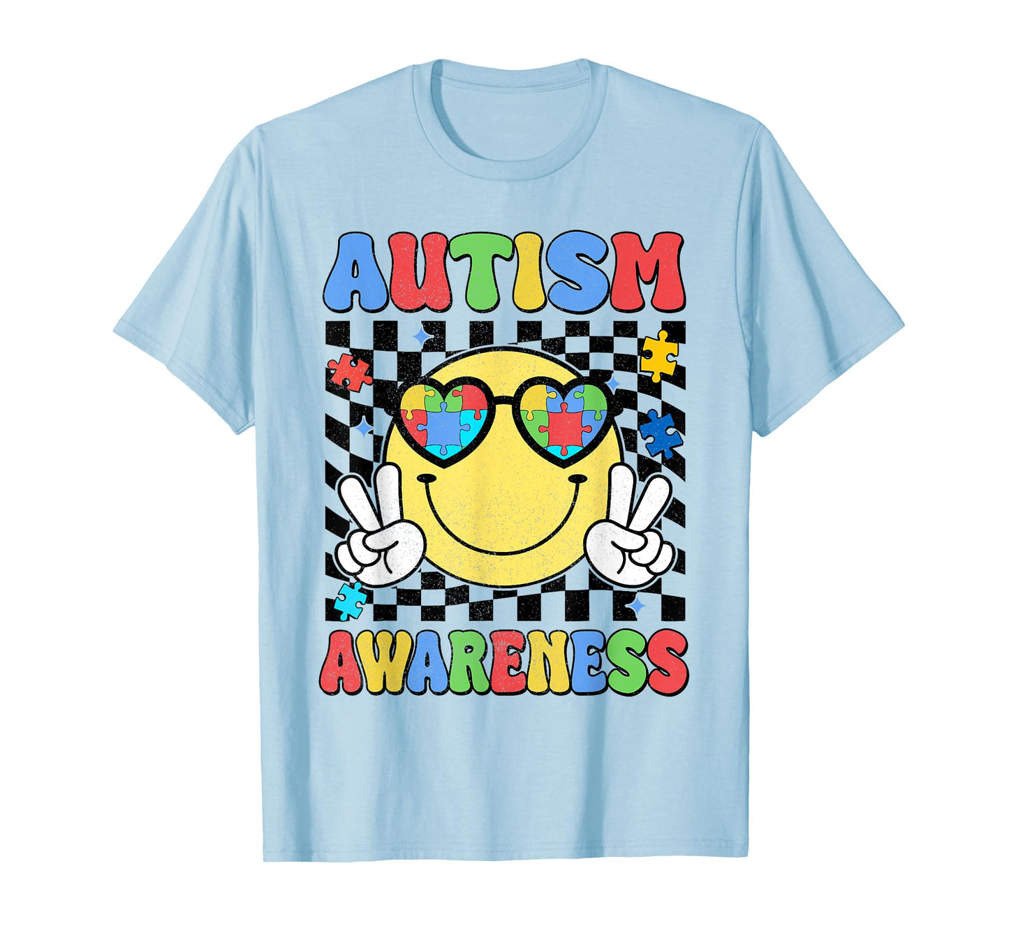 Retro Groovy Autism Awareness Hippie Smile Face Boy Girl Kid T-Shirt