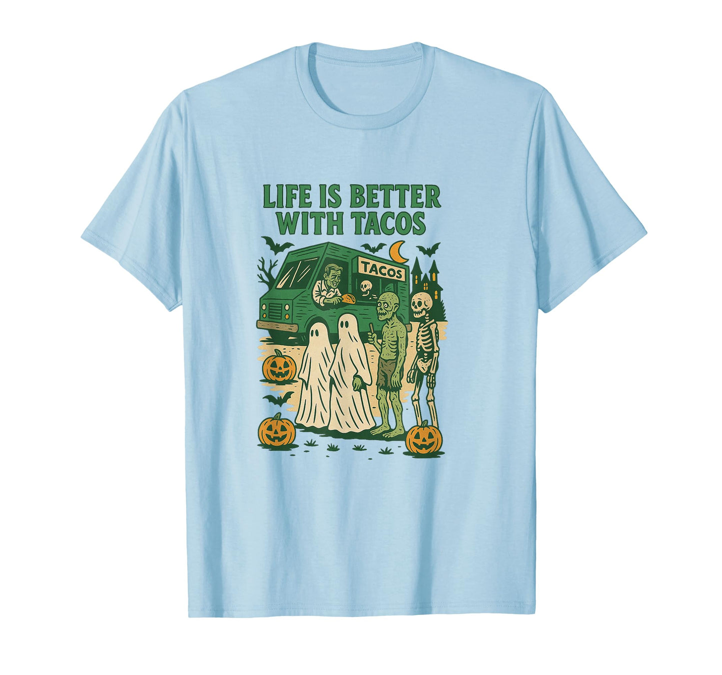 Life is Better with Tacos Retro Halloween Spooky Funny T-Shirt