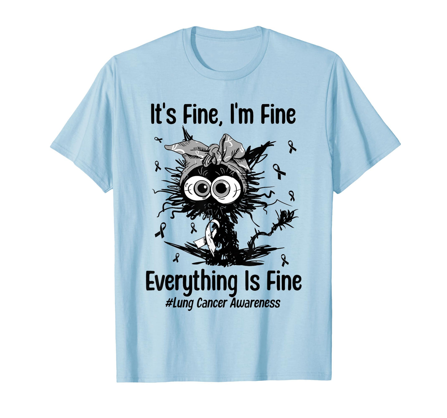 Motivational Lung Cancer Awareness Cat White Ribbon Support T-Shirt