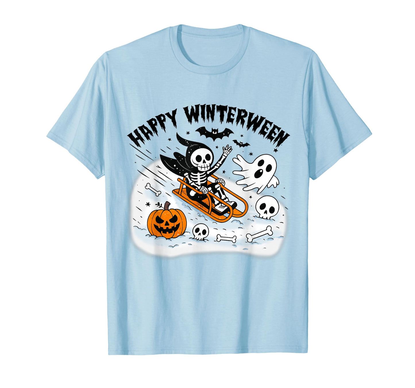 Happy Winterween Ghost Skeleton Halloween Winter Season T-Shirt