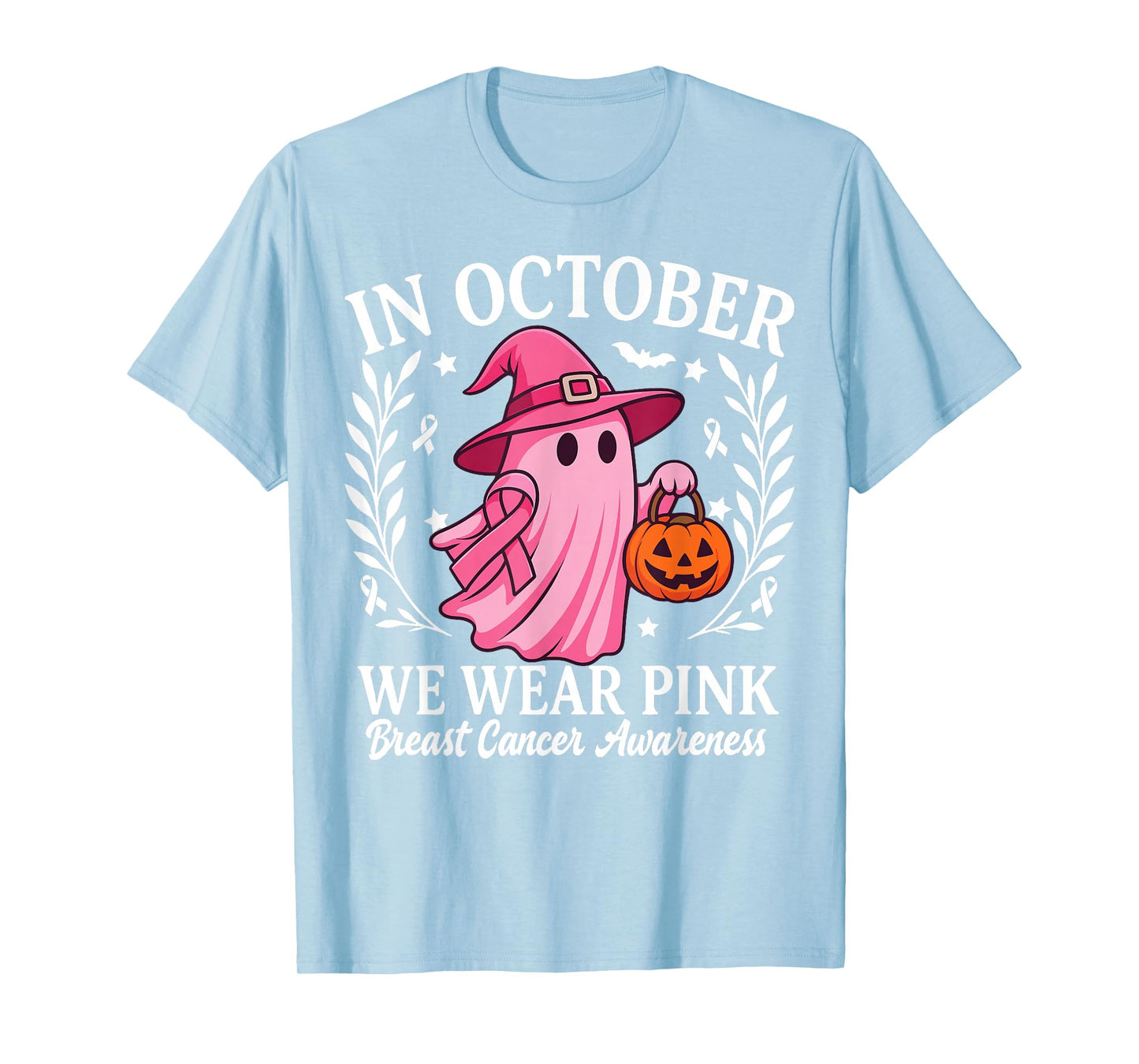 Women Breast Cancer Halloween Ghost in October We Wear Pink T-Shirt
