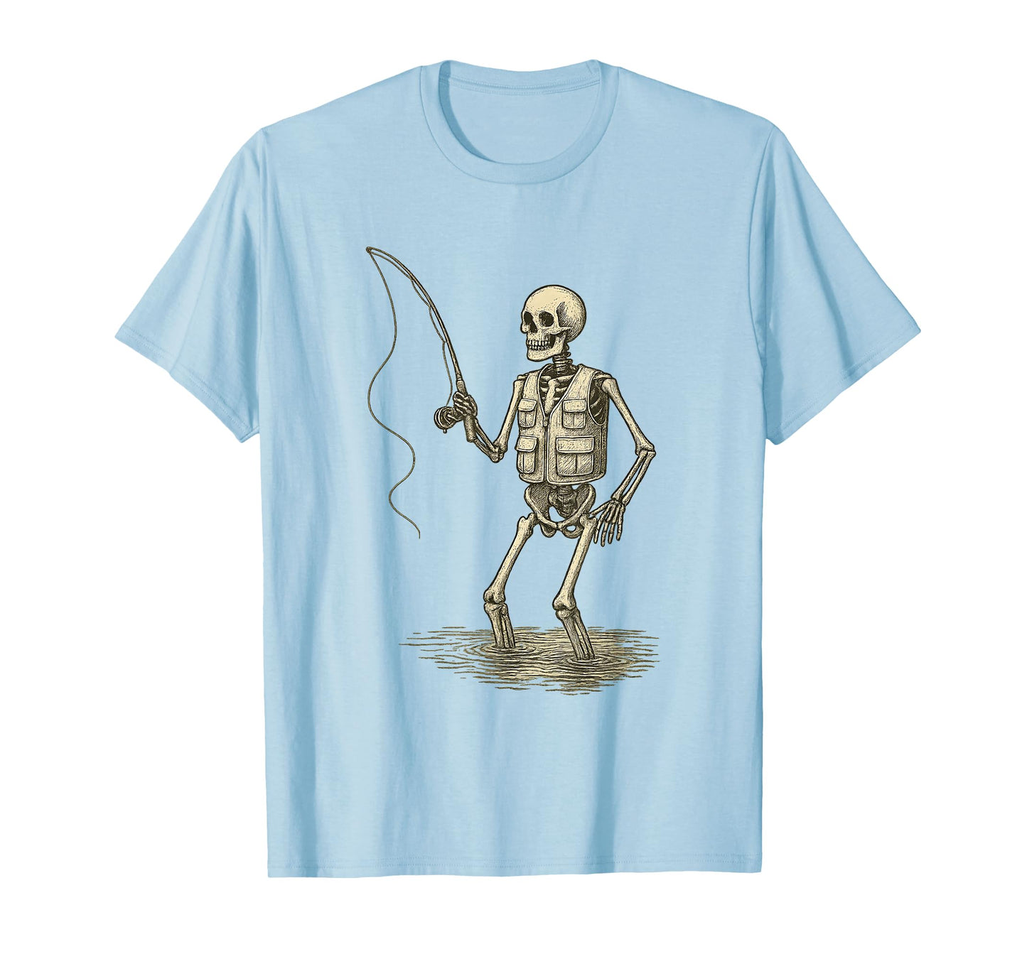 Funny Skeleton Fly Fishing Fisherman Angler Retro Halloween T-Shirt
